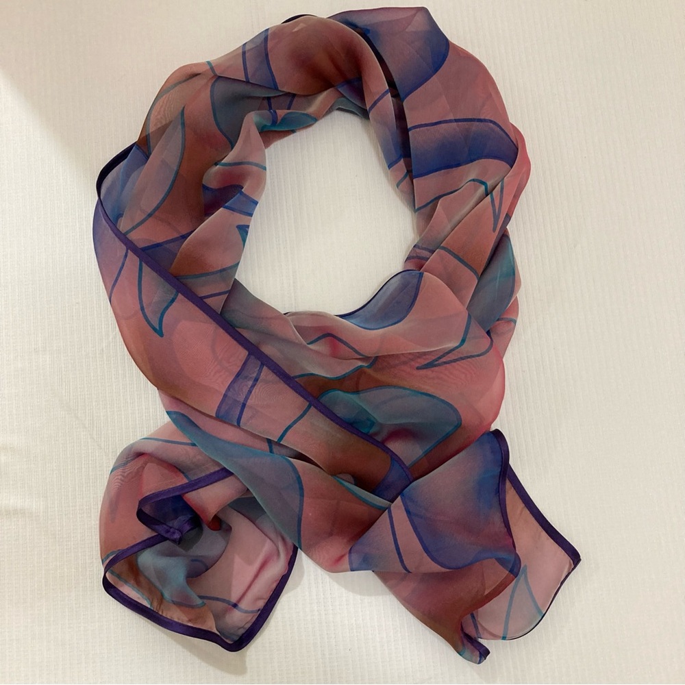 Blue and Pink Silk Scarf by Bernie of New York